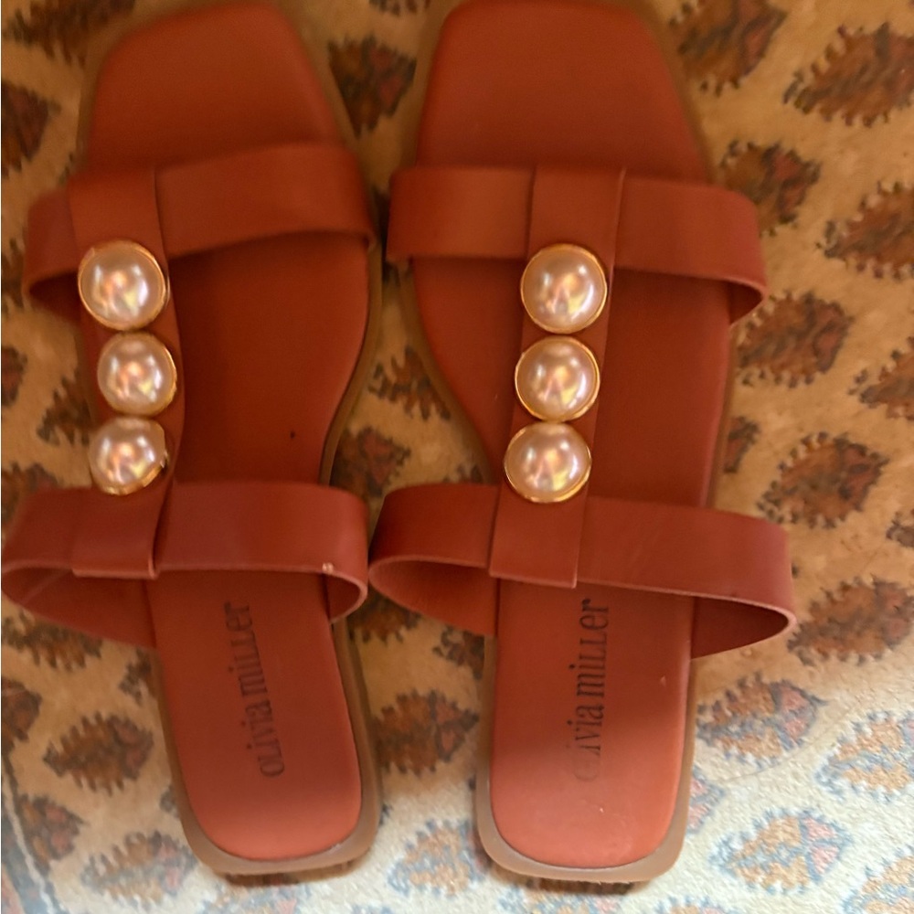 Olivia Miller Brown Sandals with Elegant Embellishments